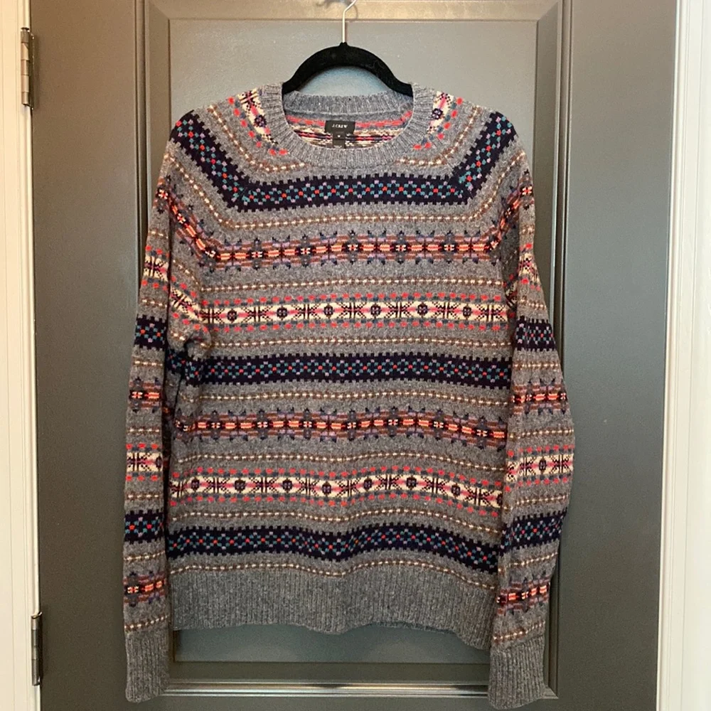 J. Crew Multicolor Patterned Crewneck Sweater